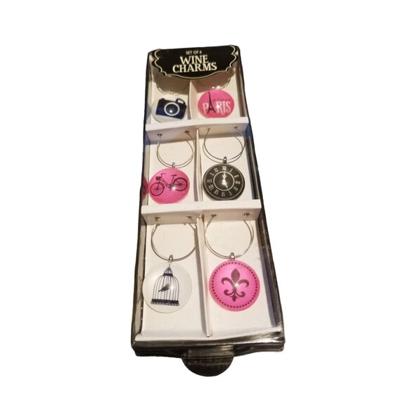 Wine charms Paris Camera Tower Clock Bike Clock Bird Cage Flu De Leis - Picture 3 of 6
